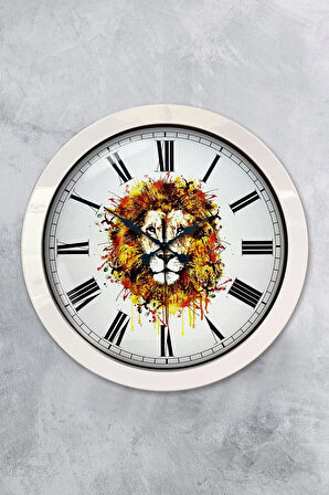 36 Cm Beyaz Metal Aslan Temalı Duvar Saati