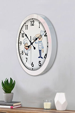 Hediyelik 36 Cm Beyaz Metal Aşçı Duvar Saati