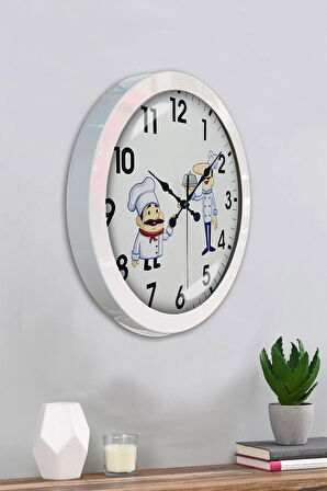 Hediyelik 36 Cm Beyaz Metal Aşçı Duvar Saati