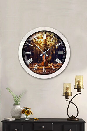 Hediyelik 36 Cm Beyaz Metal Çello Duvar Saati