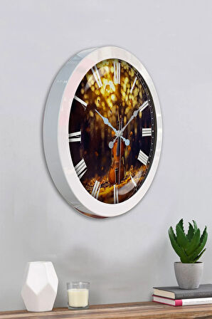 Hediyelik 36 Cm Beyaz Metal Çello Duvar Saati