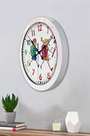 Hediyelik 36 Cm Beyaz Metal Çocuk Duvar Saati