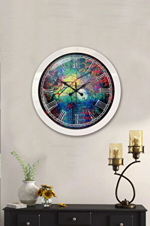 Hediyelik 36 Cm Beyaz Metal Desen Duvar Saati