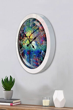 Hediyelik 36 Cm Beyaz Metal Desen Duvar Saati