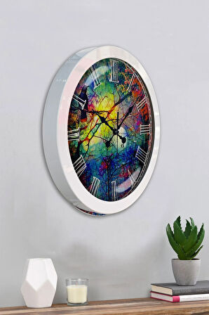 Hediyelik 36 Cm Beyaz Metal Desen Duvar Saati