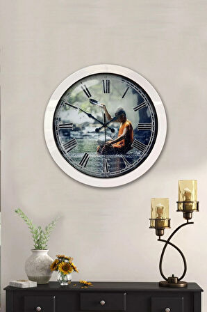 36 Cm Beyaz Metal Doğal Yaşam Duvar Saati