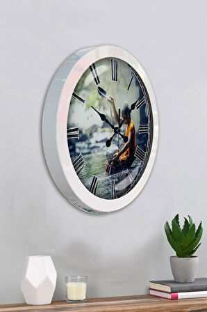 36 Cm Beyaz Metal Doğal Yaşam Duvar Saati