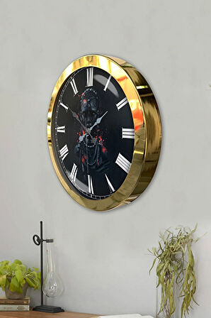 36 Cm Gold Metal Afrikalı Kız Duvar Saati