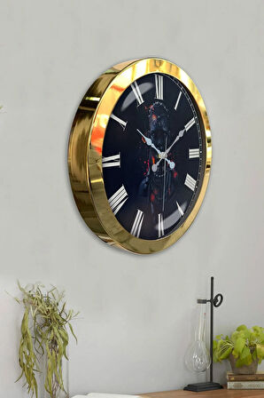 36 Cm Gold Metal Afrikalı Kız Duvar Saati