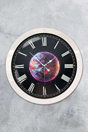 Hediyelik 36 Cm Beyaz Metal Gezegen Duvar Saati