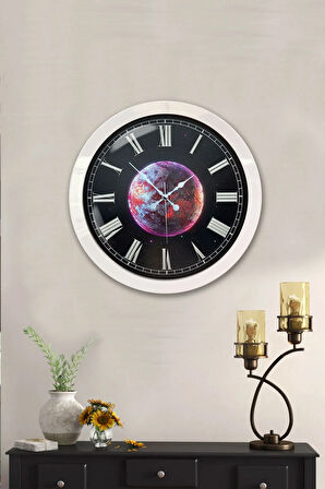 Hediyelik 36 Cm Beyaz Metal Gezegen Duvar Saati