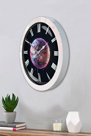 Hediyelik 36 Cm Beyaz Metal Gezegen Duvar Saati