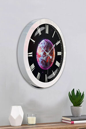 Hediyelik 36 Cm Beyaz Metal Gezegen Duvar Saati
