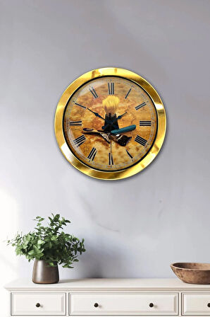 Hediyelik 36 Cm Gold Metal Berber Duvar Saati
