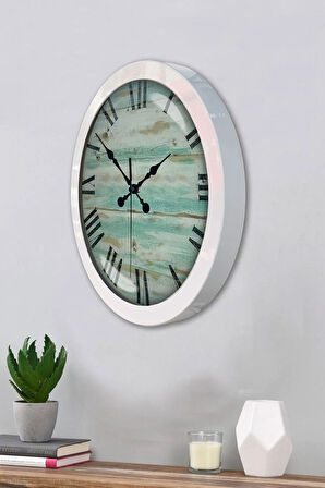 36 Cm Beyaz Metal Eskitme Romen Duvar Saati