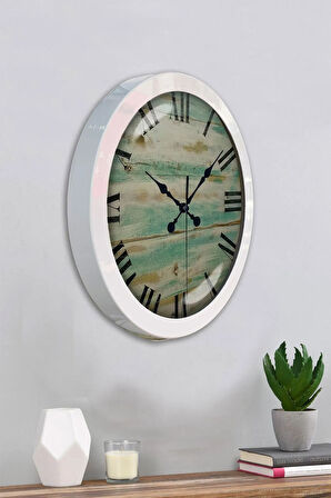 36 Cm Beyaz Metal Eskitme Romen Duvar Saati