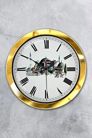 36 Cm Gold Metal Ayasofya Temalı Duvar Saati