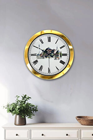 36 Cm Gold Metal Ayasofya Temalı Duvar Saati