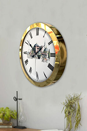 36 Cm Gold Metal Ayasofya Temalı Duvar Saati