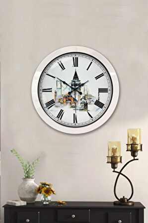 36 Cm Beyaz Metal Kız Kulesi Duvar Saati