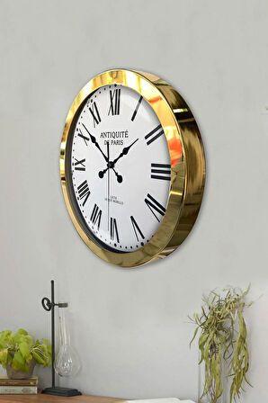 Hediyelik 36 Cm Gold Metal Antiquite Duvar Saati