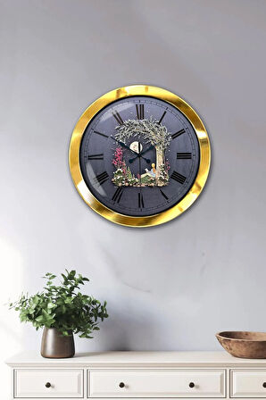 Hediyelik 36 Cm Gold Metal Ay Duvar Saati
