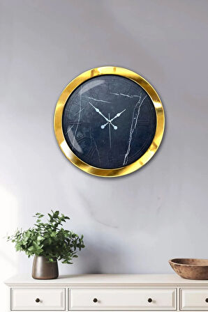 36 Cm Gold Metal Black Marble Duvar Saati