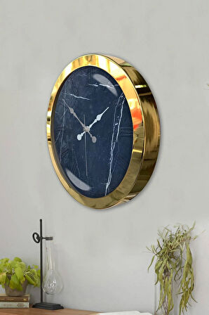 36 Cm Gold Metal Black Marble Duvar Saati