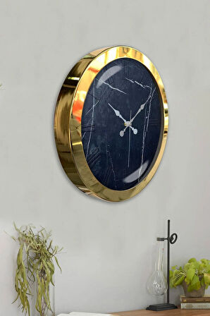 36 Cm Gold Metal Black Marble Duvar Saati