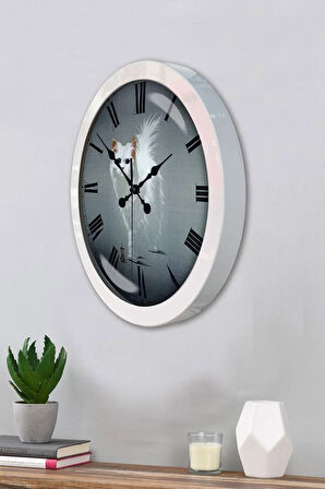 Hediyelik 36 Cm Beyaz Metal Kedi Duvar Saati