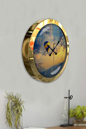 Hediyelik 36 Cm Gold Metal Balon Duvar Saati