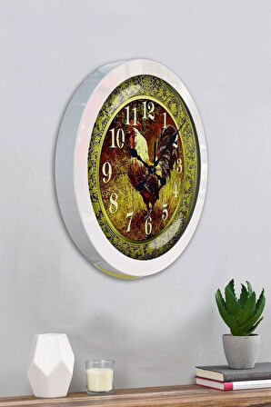 Hediyelik 36 Cm Beyaz Metal Horoz Duvar Saati