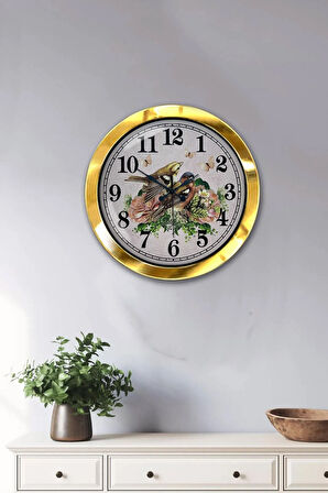 Hediyelik 36 Cm Gold Metal Birds Duvar Saati
