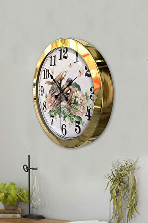 Hediyelik 36 Cm Gold Metal Birds Duvar Saati