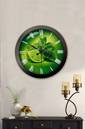 Hediyelik 36 Cm Siyah Metal Limon Temalı Mutfak Duvar Saati