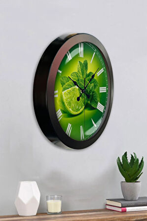 Hediyelik 36 Cm Siyah Metal Limon Temalı Mutfak Duvar Saati