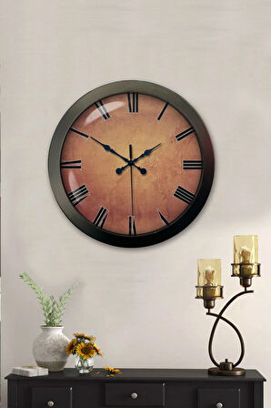 Hediyelik 36 Cm Siyah Metal Turuncu Duvar Saati