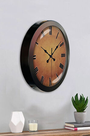Hediyelik 36 Cm Siyah Metal Turuncu Duvar Saati