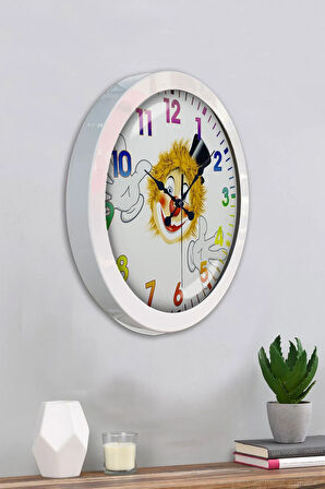 Hediyelik 36 Cm Beyaz Metal Palyaço Duvar Saati