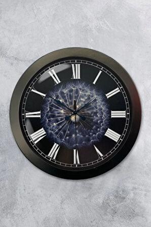 Hediyelik 36 Cm Siyah Metal Tüy Duvar Saati