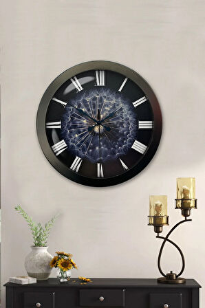 Hediyelik 36 Cm Siyah Metal Tüy Duvar Saati