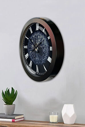 Hediyelik 36 Cm Siyah Metal Tüy Duvar Saati