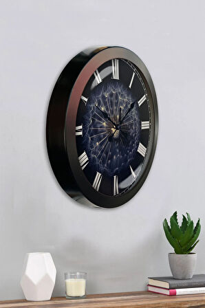 Hediyelik 36 Cm Siyah Metal Tüy Duvar Saati