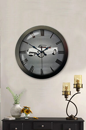 Hediyelik 36 Cm Siyah Metal Araba Duvar Saati