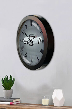 Hediyelik 36 Cm Siyah Metal Araba Duvar Saati