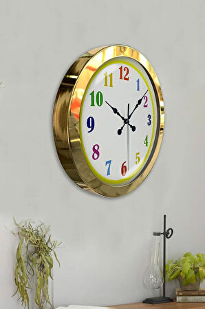 Hediyelik 36 Cm Gold Metal Çocuk Duvar Saati