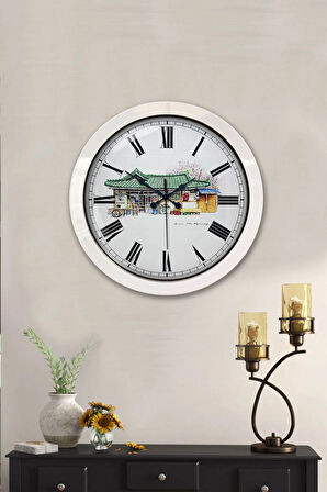 36 Cm Beyaz Metal Köy Bakkalı Duvar Saati