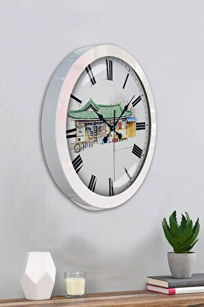 36 Cm Beyaz Metal Köy Bakkalı Duvar Saati