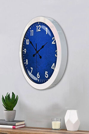 Hediyelik 36 Cm Beyaz Metal Mavi Duvar Saati