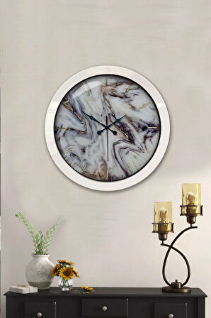 36 Cm Beyaz Metal Mermer Desenli Duvar Saati